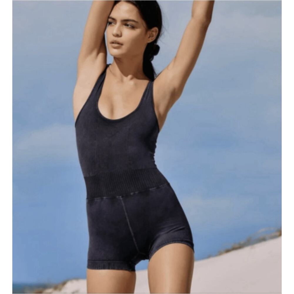 Free People charcoal ribbed sleeveless romper